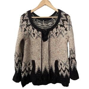 Free People Love Big Fair Isle Nordic Mohair Angora Lace Up Sweater Small